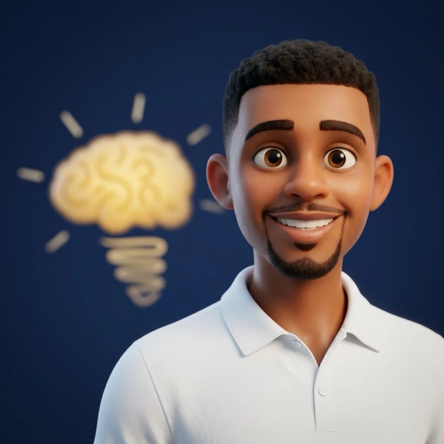 Avatar de Estudia Sencillo: joven sonriente con un cerebro-foquito encendido