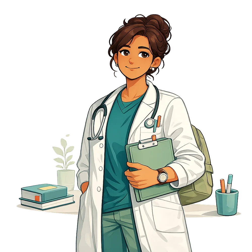 Ilustración de profesional titulado en Nutrición, Farmacia o Biomedicina