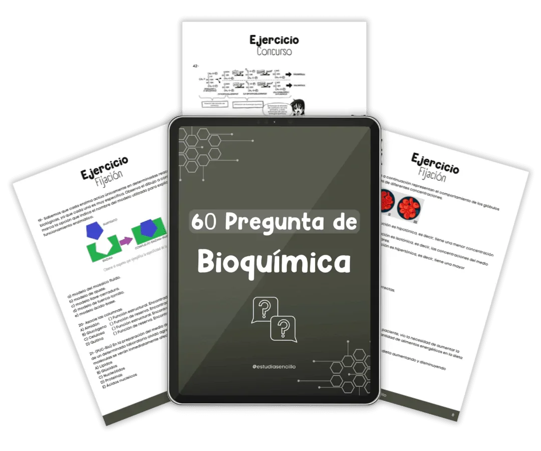 Mockup del Cuaderno de Ejercicios con 60 preguntas de bioquímica