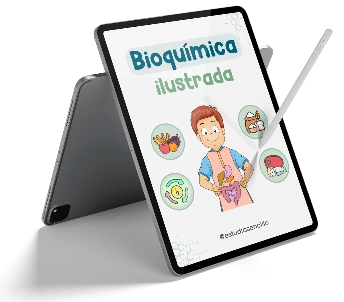 Mockup de tablet con el ebook Bioquímica Ilustrada